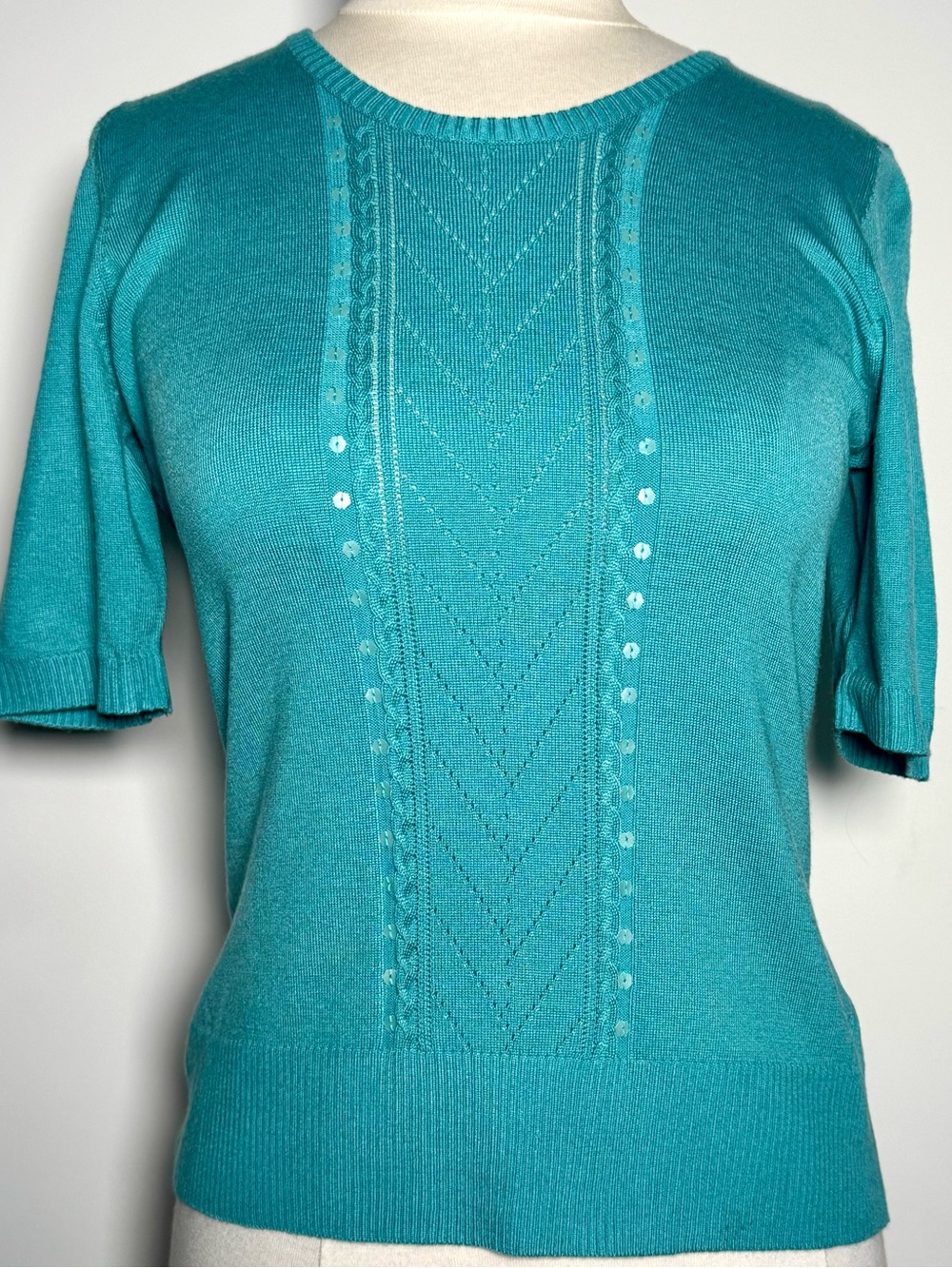 Kim Rogers Signature Turquoise Sweater with Sequin Detail S Very Nice Classy